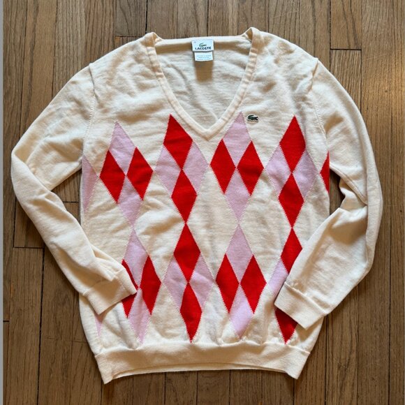 Vintage Lacoste V-Neck Argyle Sweater - Picture 1 of 1